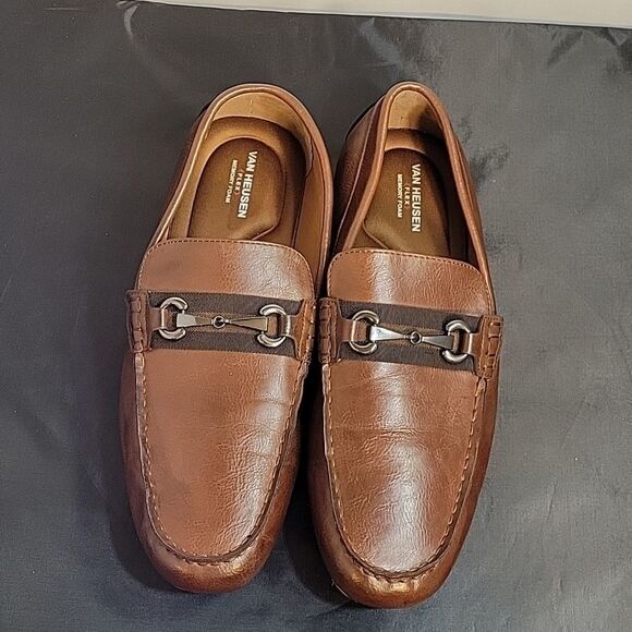 VAN HEUSEN RURUS FLEX MEMORY FOAM SLIP-ON LEATHER MEN'S LOAFERS - Picture 4 of 12